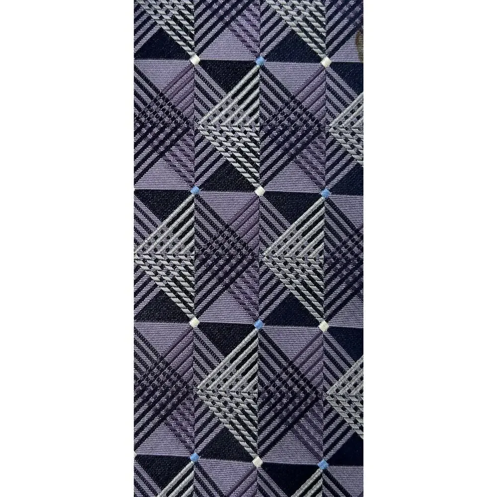 Murano Purple Geometric Plaid Silk Tie USA Made Classic Width Necktie